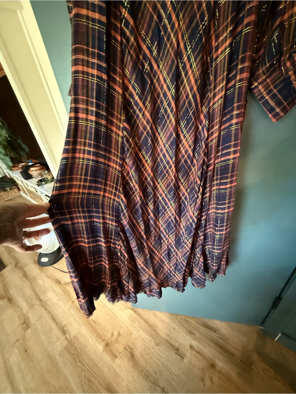 Natural Life Long Plaid Button-Front Maxi Dress in Burgundy and Navy - Picture 6 of 8